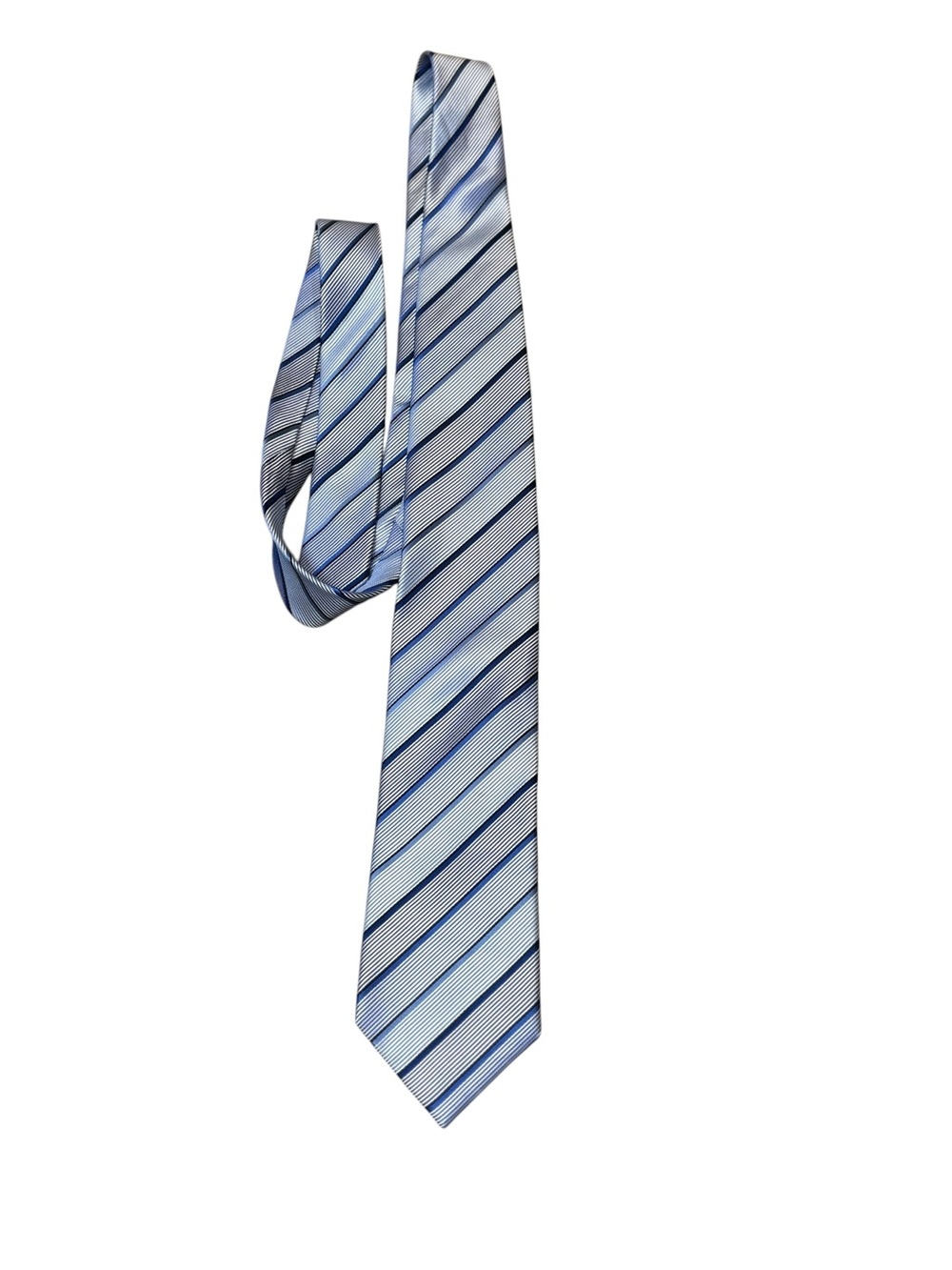 Balmain Paris Silk Tie Blue Silver Black Striped Designer Necktie